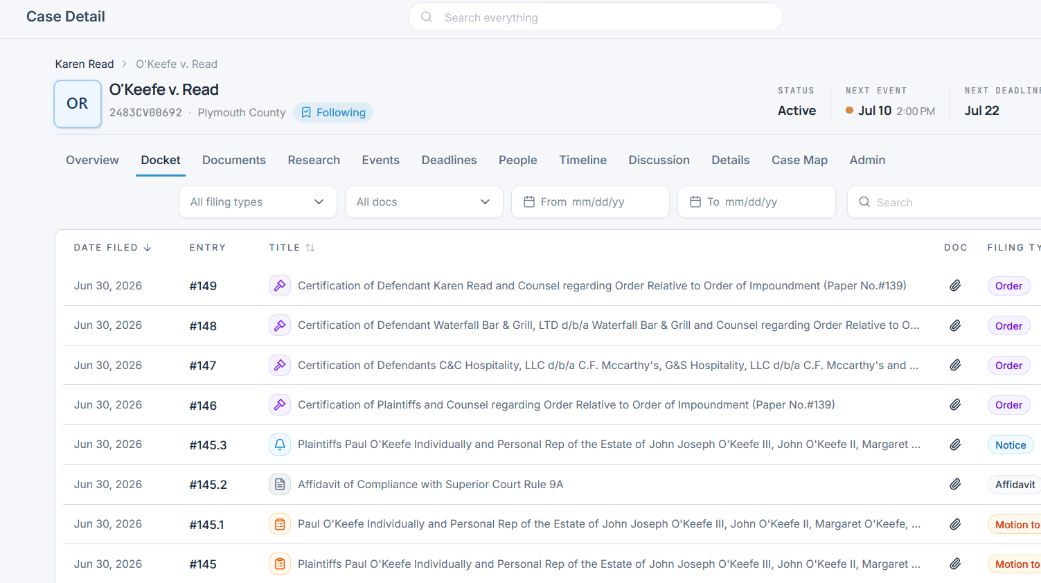 Docket view preview
